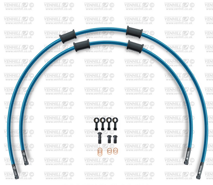 CROSSOVER Front brake hose kit Venhill HON-6043FB-TB POWERHOSEPLUS (2 cevi v kompletu) Translucent blue hoses, black fittings